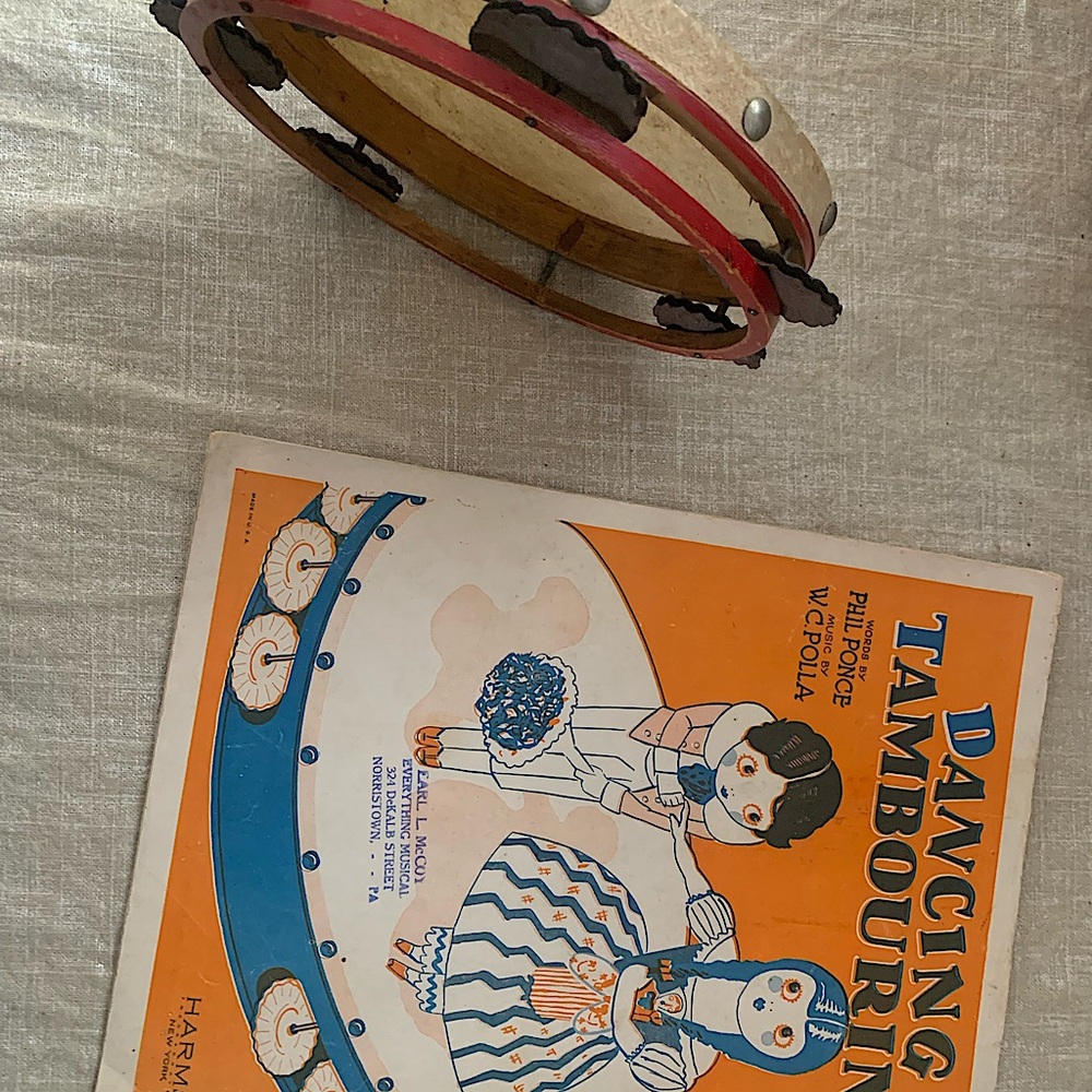 Vintage Tambourine & Music Sheet Booklet